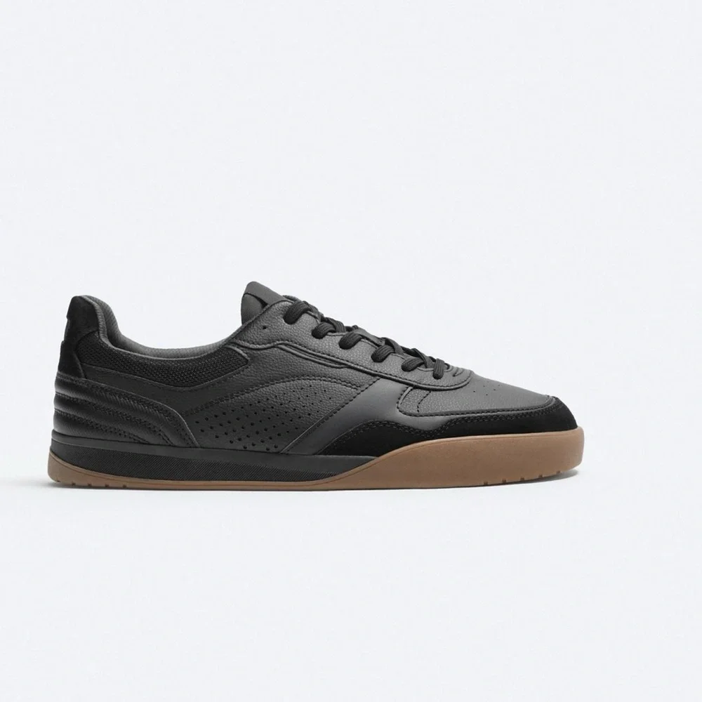 Zara retro leather sneakers size 43 euro (10us) black with laces